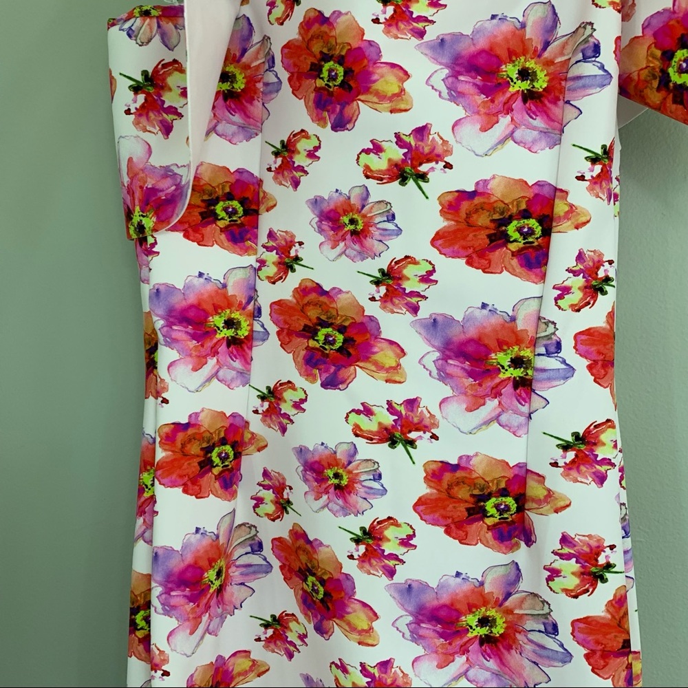 NWT CHIARA BONI Elisse Ruffled One Shoulder Floral Midi Dress Orange Cocktail 10 - Picture 8 of 12